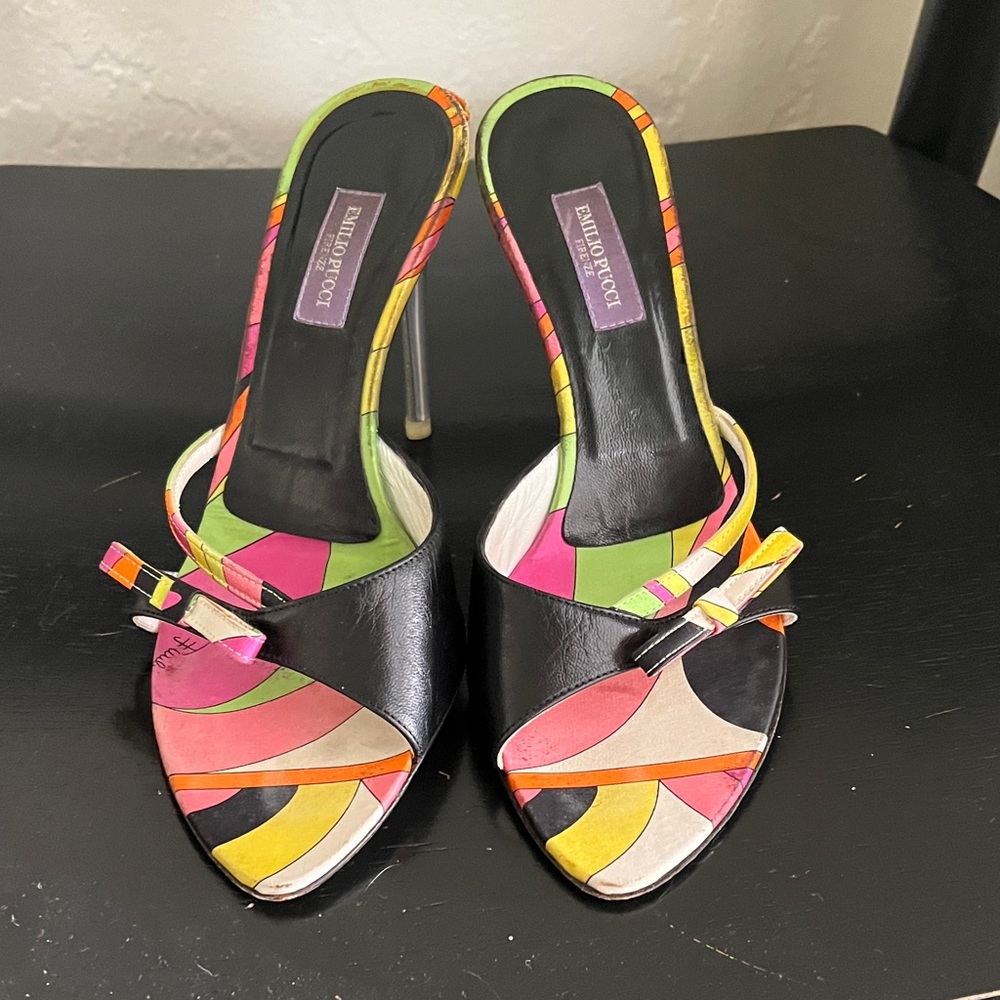 SOLD Emilio Pucci Black and Multicolor Mule Heels